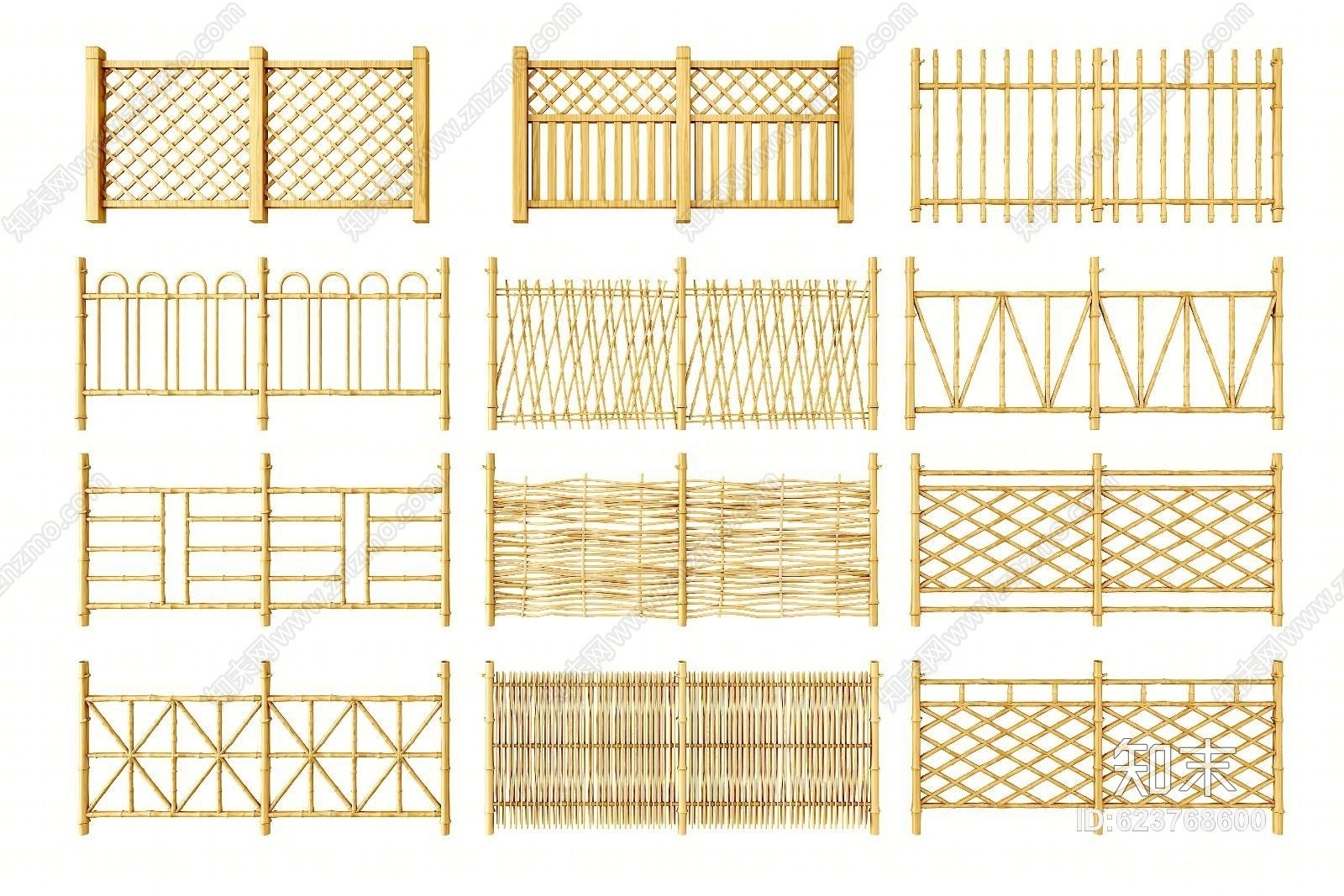 竹子篱笆围栏组合3D模型下载【ID:623768600】