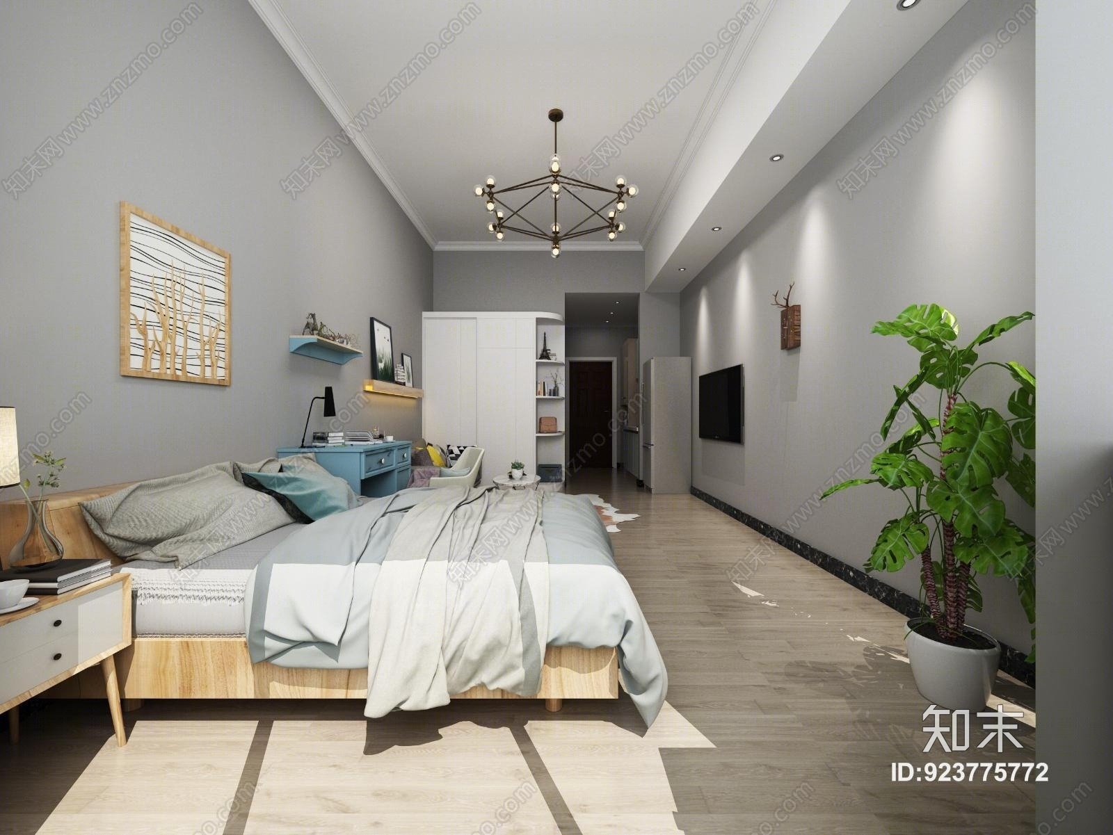 北欧单身公寓3D模型下载【ID:923775772】