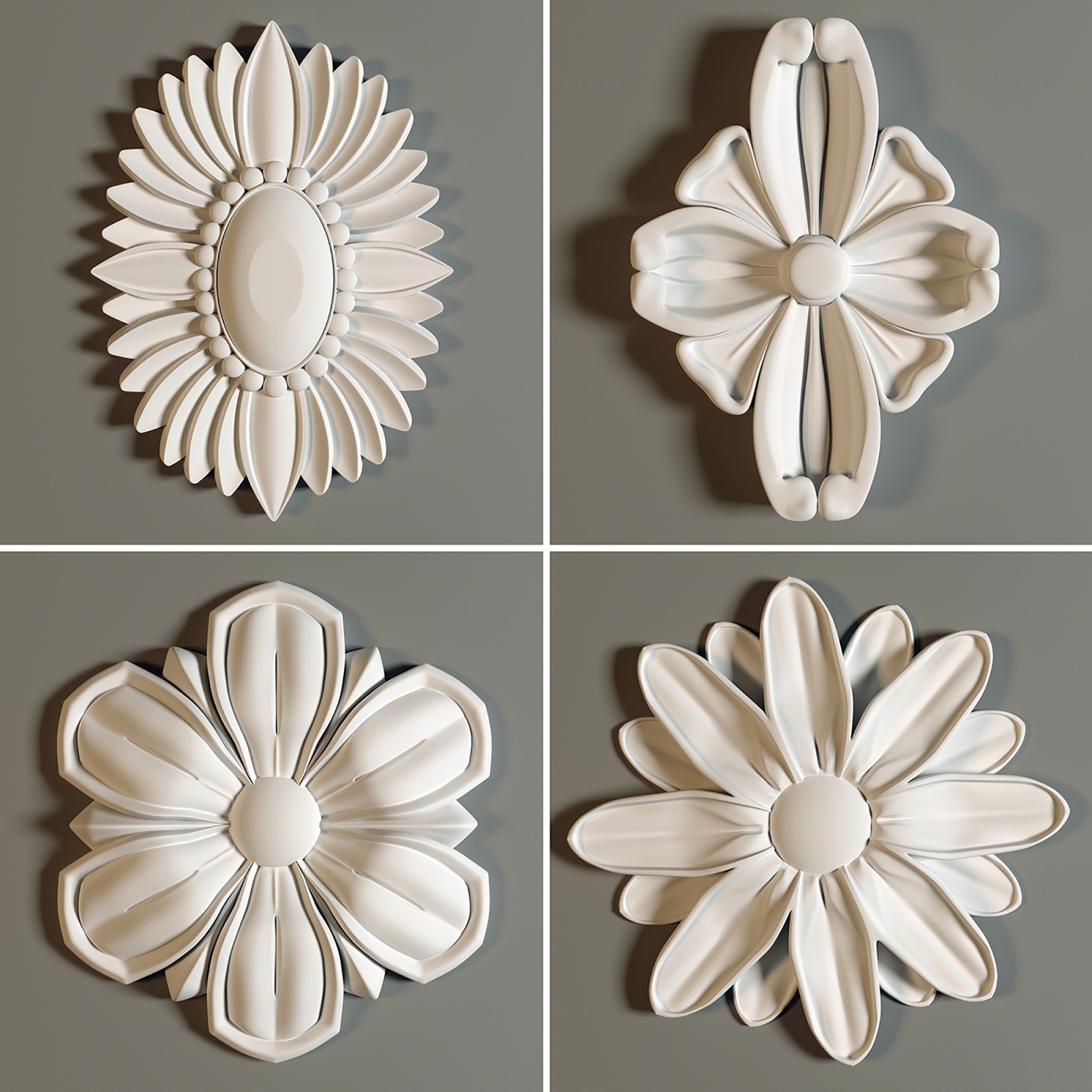 欧式墙面装饰花饰组合3D模型下载【ID:823775623】