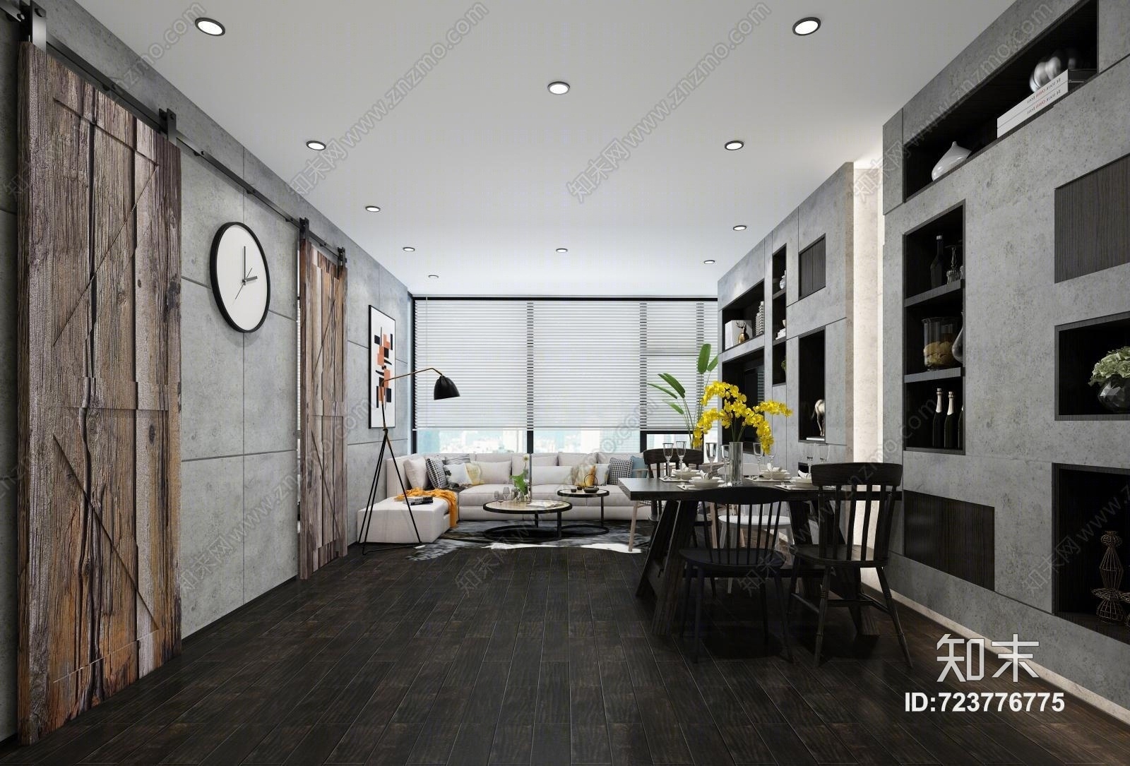 现代工业风客餐厅3D模型下载【ID:723776775】