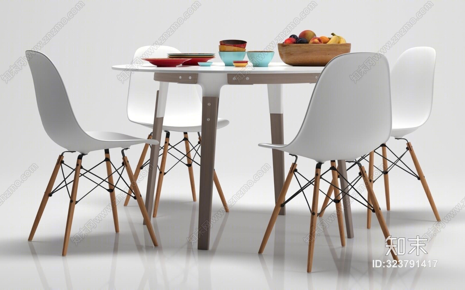 北欧餐桌椅子摆件组合3D模型下载【ID:323791417】