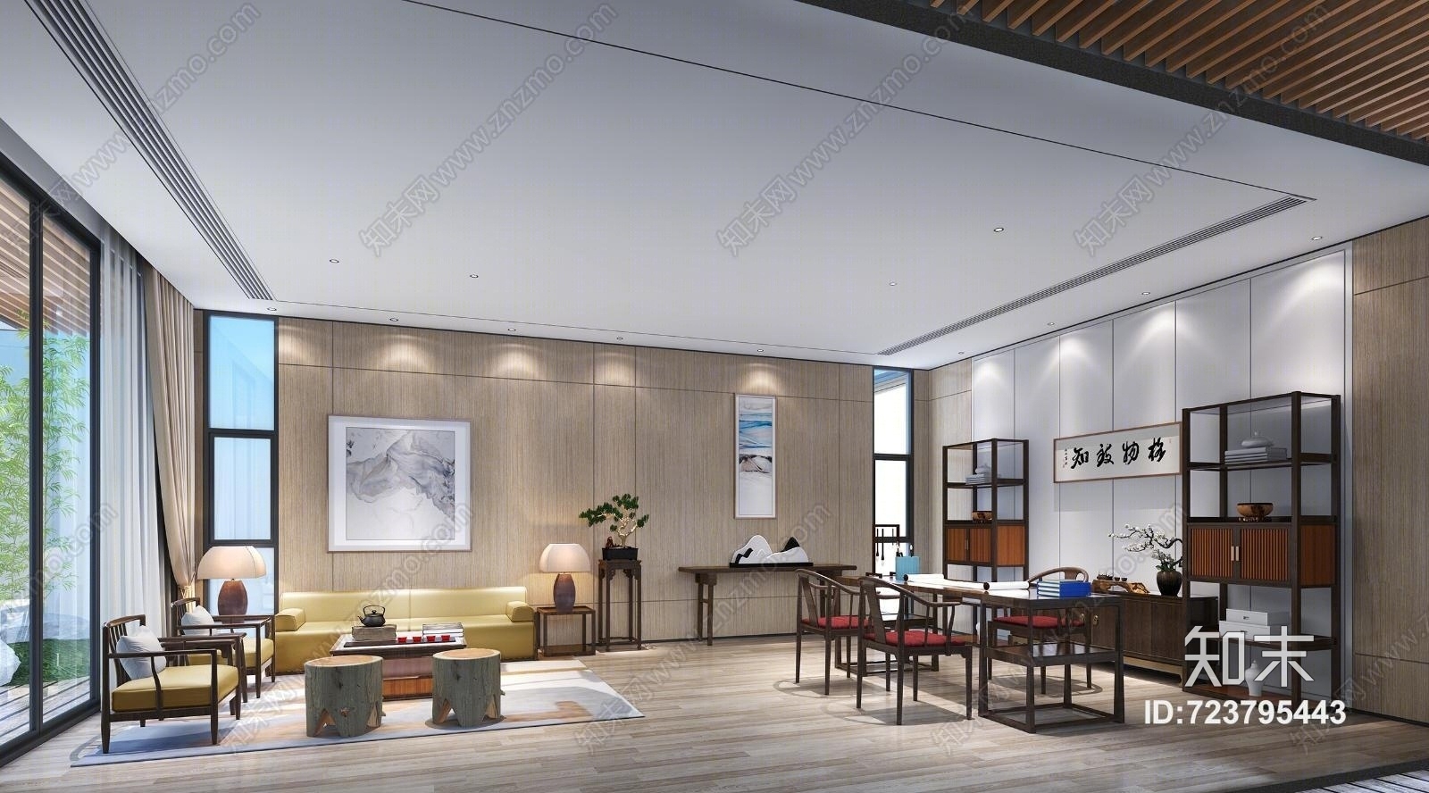 新中式办公室3D模型下载【ID:723795443】_知末3d模型网