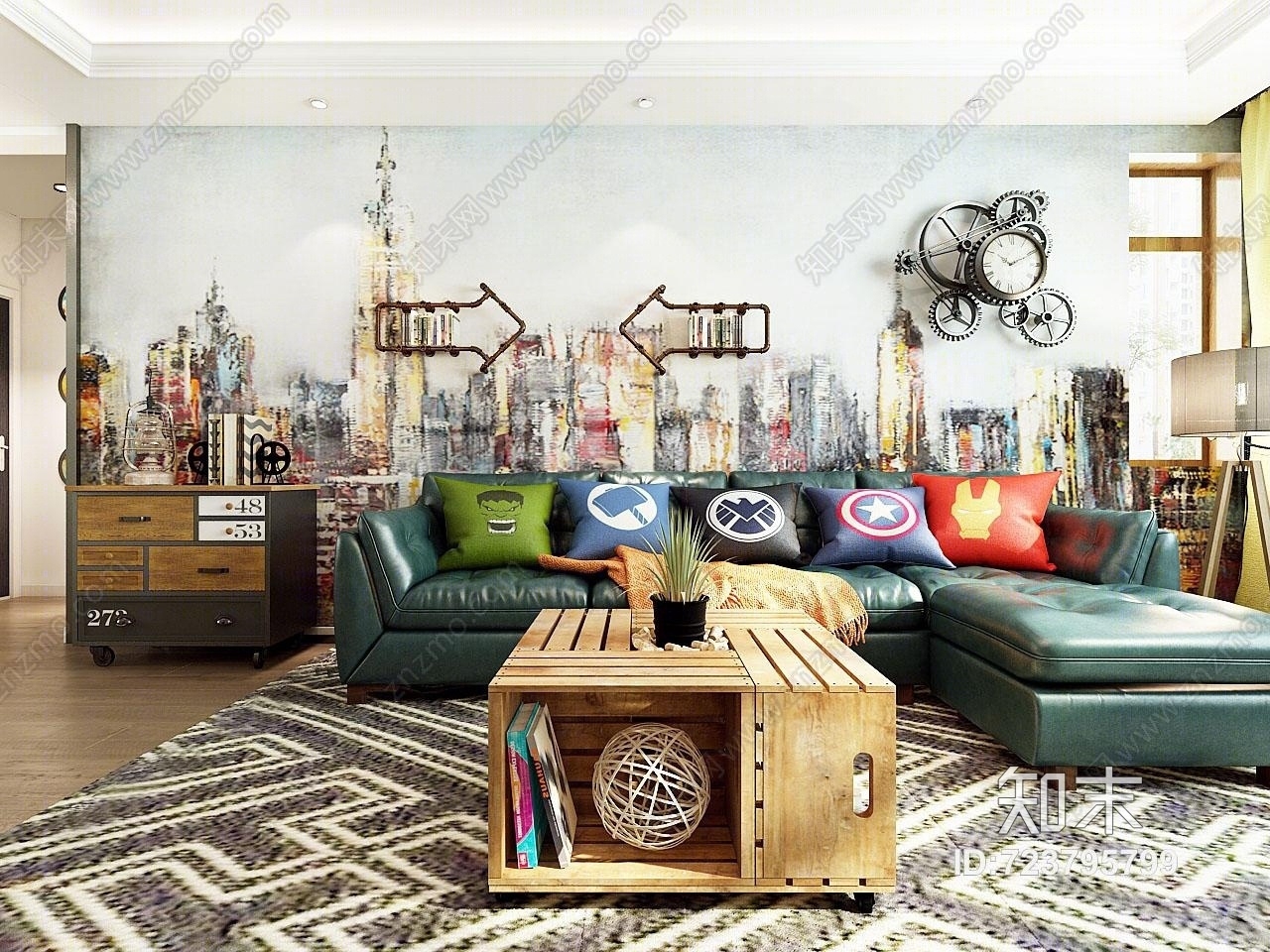 现代工业风客餐厅3D模型下载【ID:723795799】