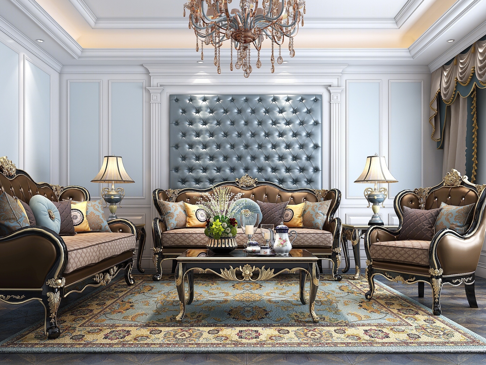 欧式古典客厅沙发3D模型下载【ID:123800032】
