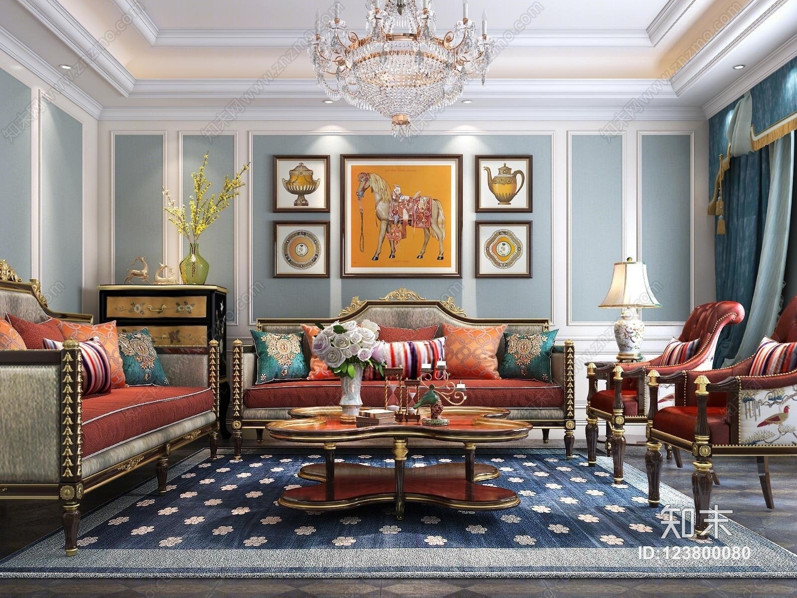 欧式古典客厅沙发3D模型下载【ID:123800080】
