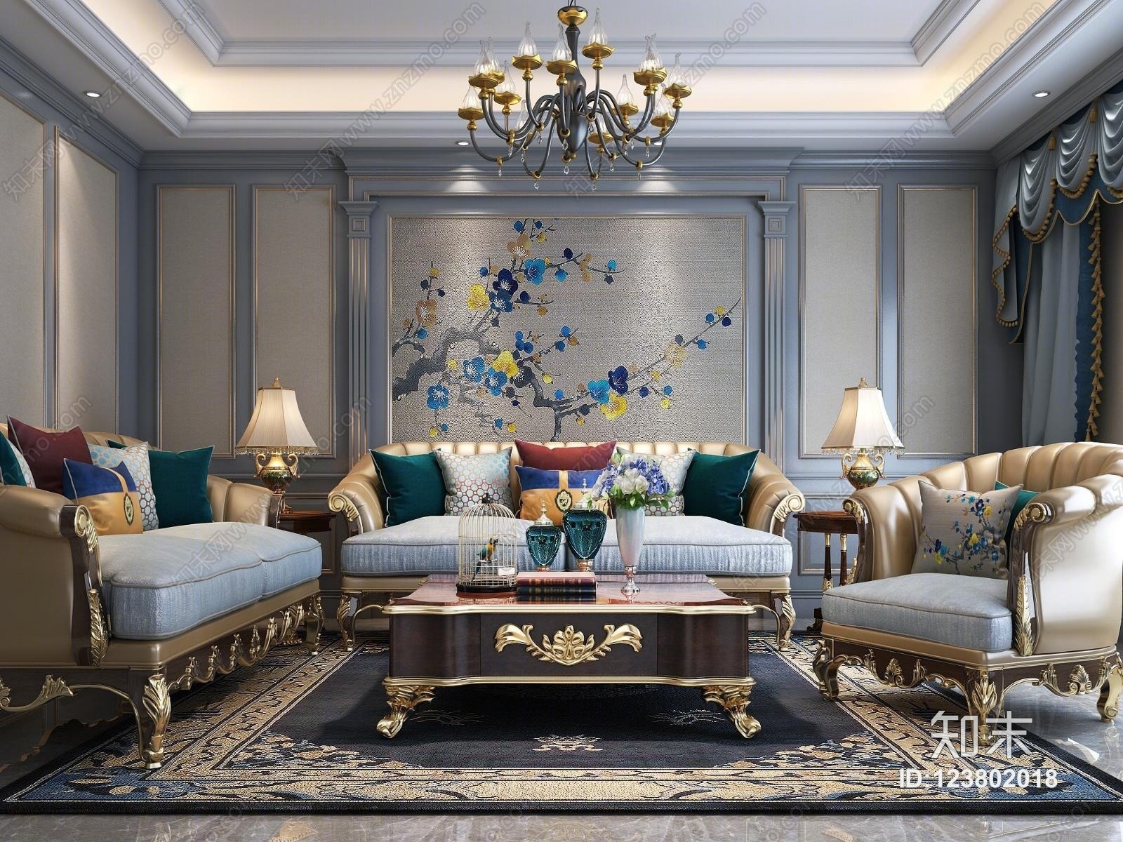 欧式古典客厅3D模型下载【ID:123802018】