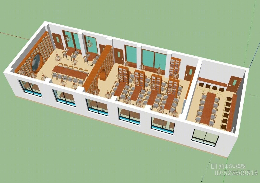 学校中式风格阅览室免费SU模型下载【ID:523809518】