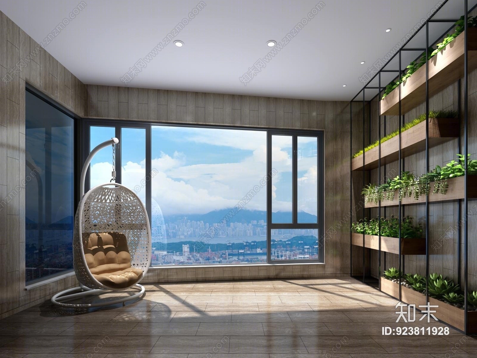 新中式景观花园阳台3D模型下载【ID:923811928】