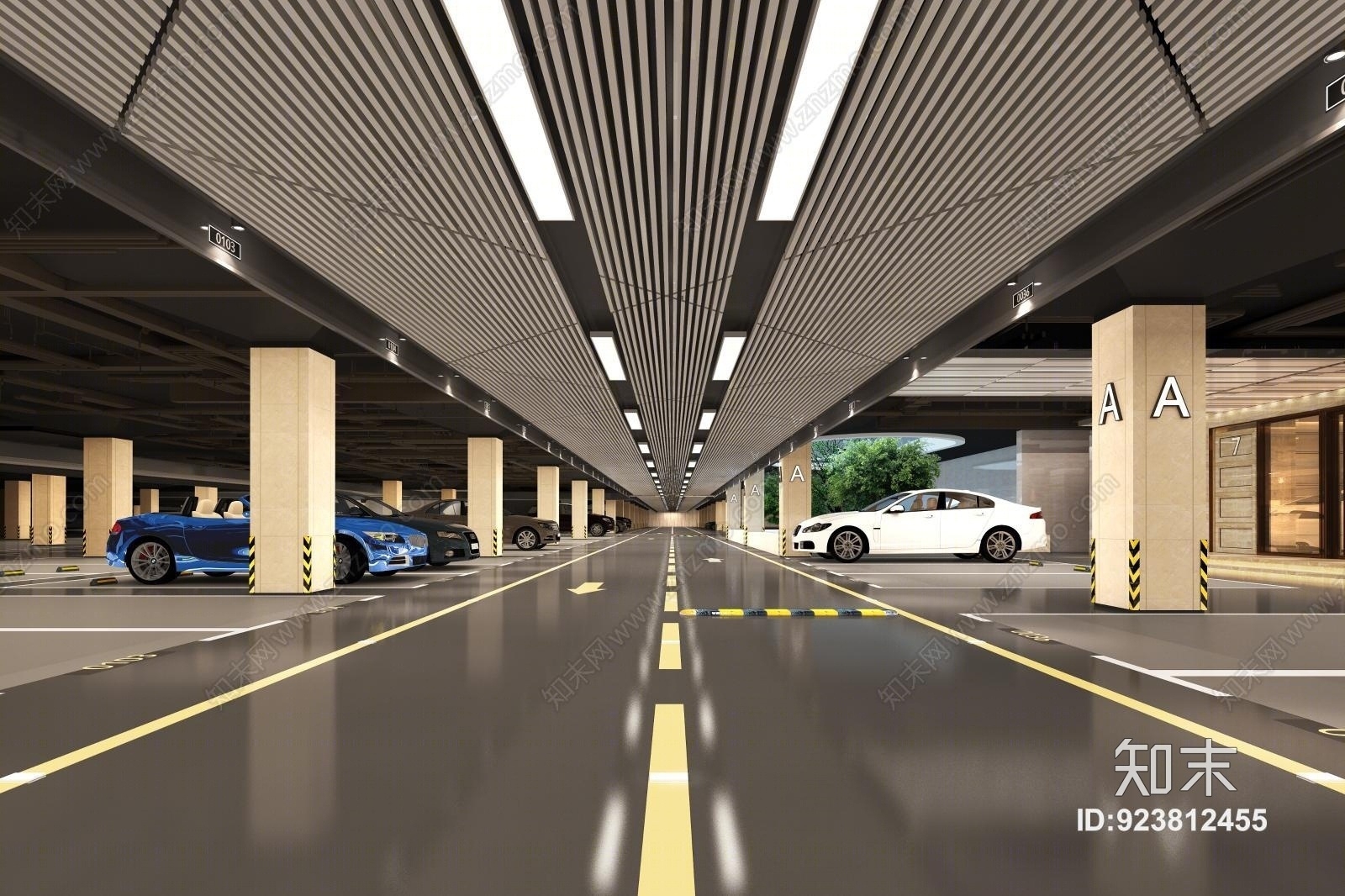 现代地下停车场3D模型下载【ID:923812455】