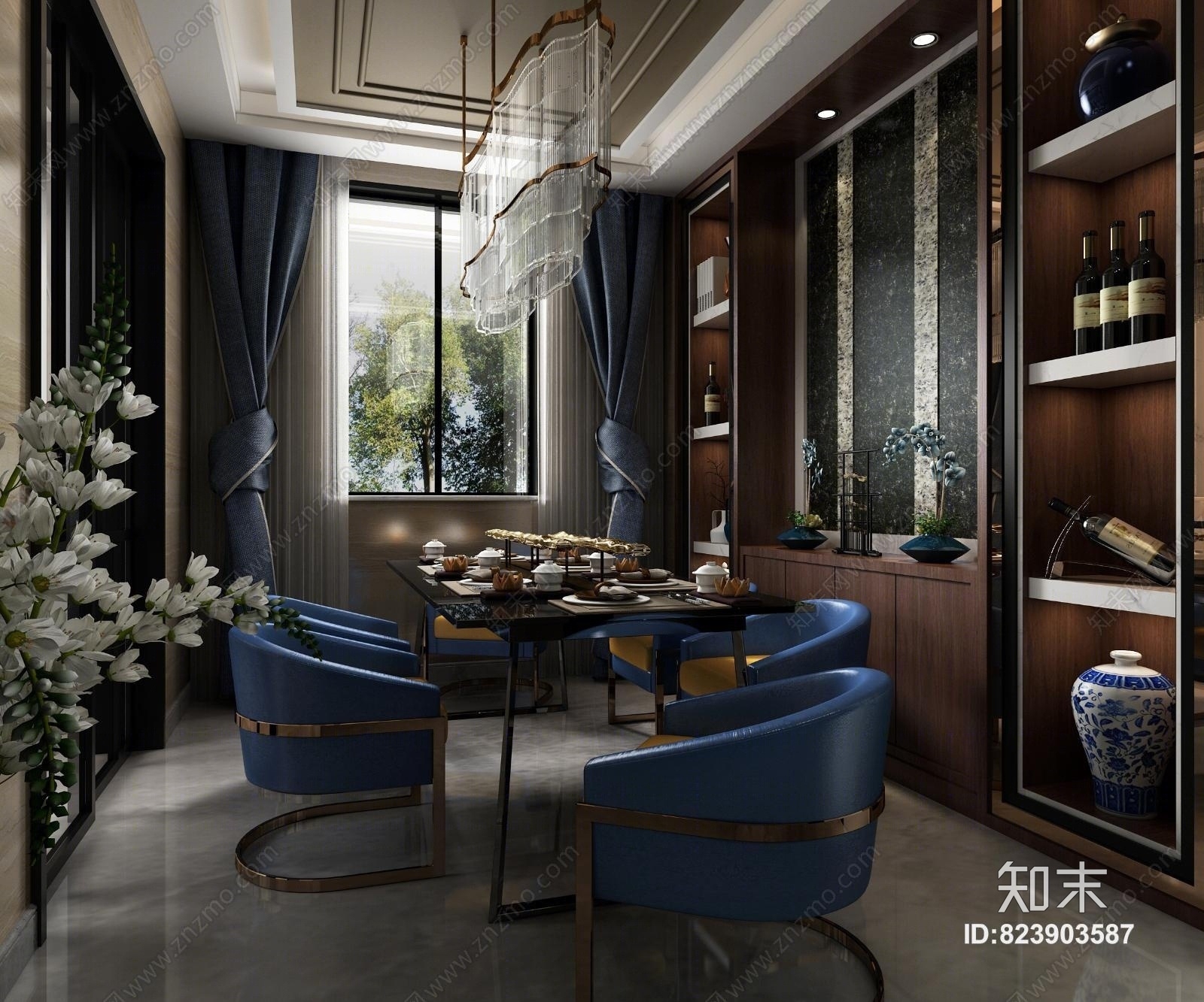 新中式餐厅3D模型下载【ID:823903587】_知末3d模型网