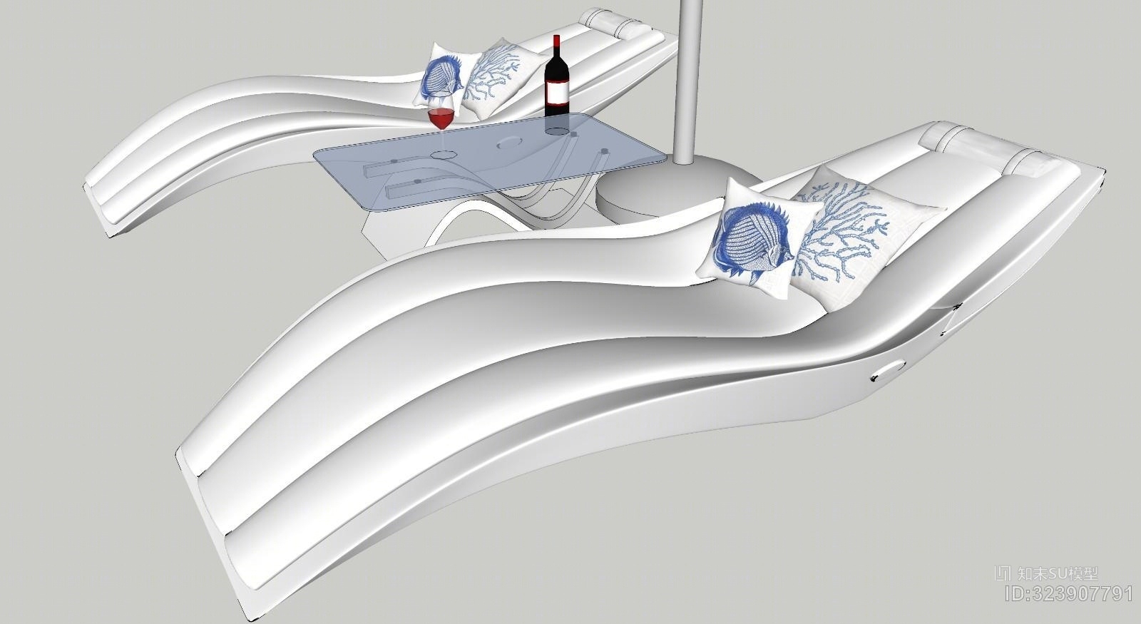 现代泳池沙发躺椅SU模型下载【ID:323907791】