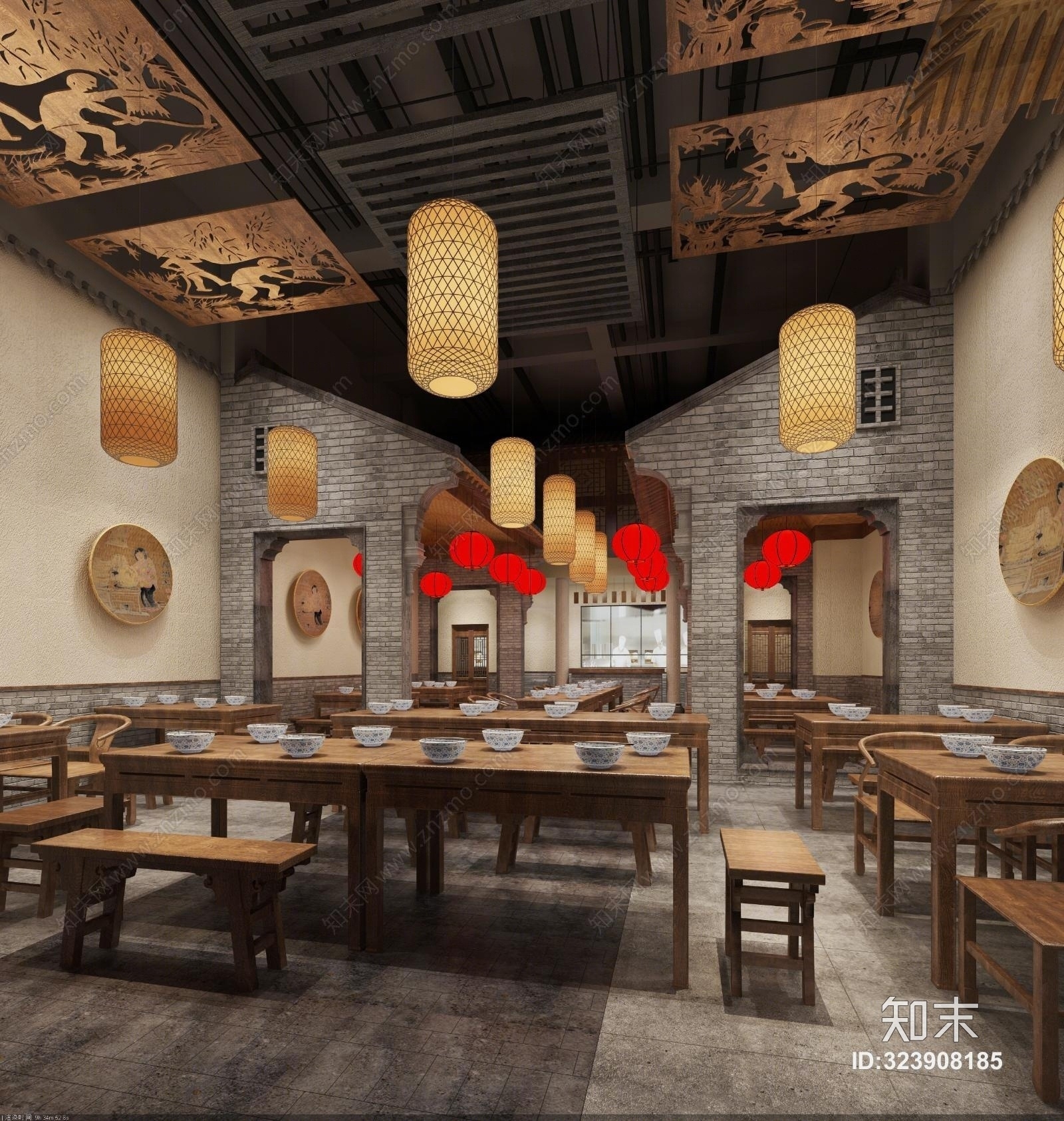 新中式茶餐厅3D模型下载【ID:323908185】