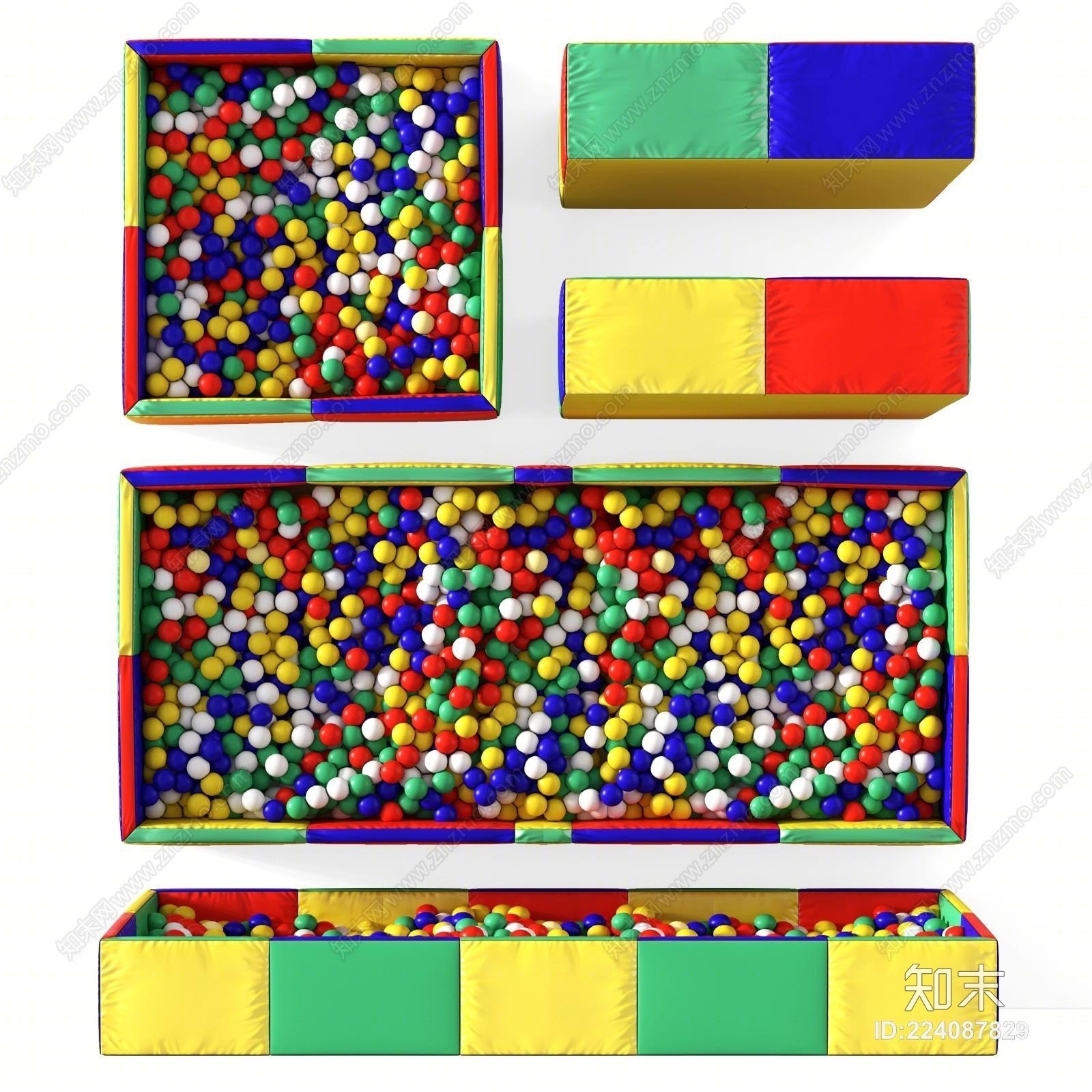 现代儿童球池充气城堡游乐场设备海洋球池儿童乐园3D模型下载【ID:224087829】