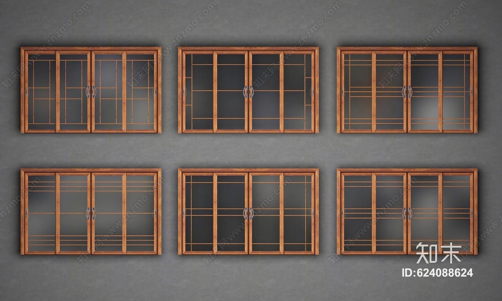 中式阳台推拉门组合3D模型下载【ID:624088624】