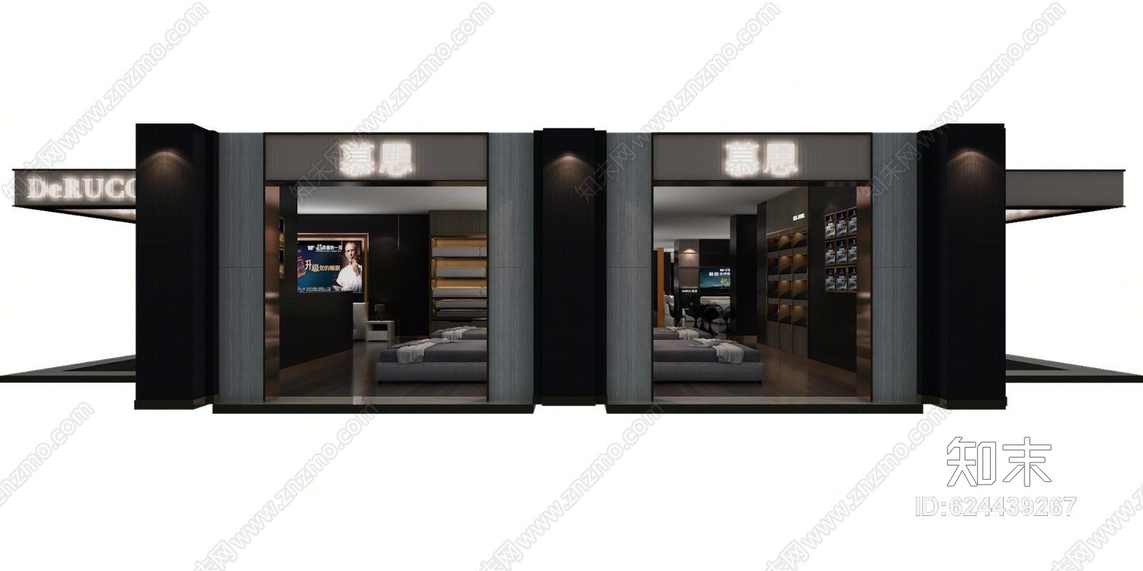 现代床铺专卖店3D模型下载【ID:624439267】