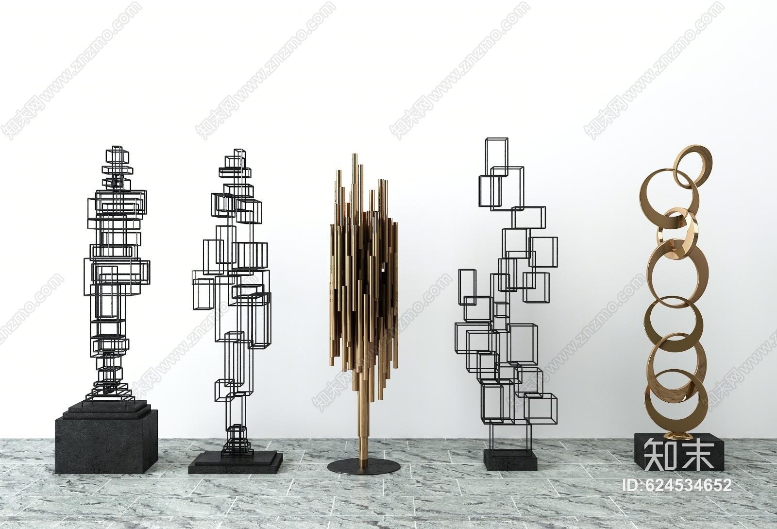 现代抽象铁艺金属装饰摆件3D模型下载【ID:624534652】