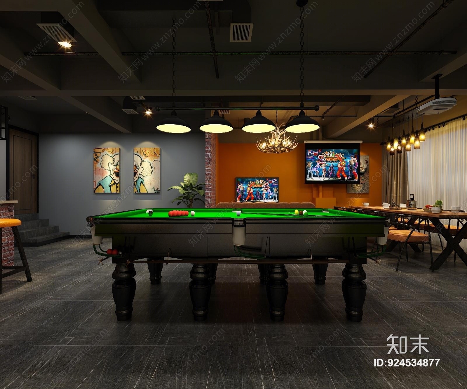 现代桌球室3D模型下载【ID:924534877】