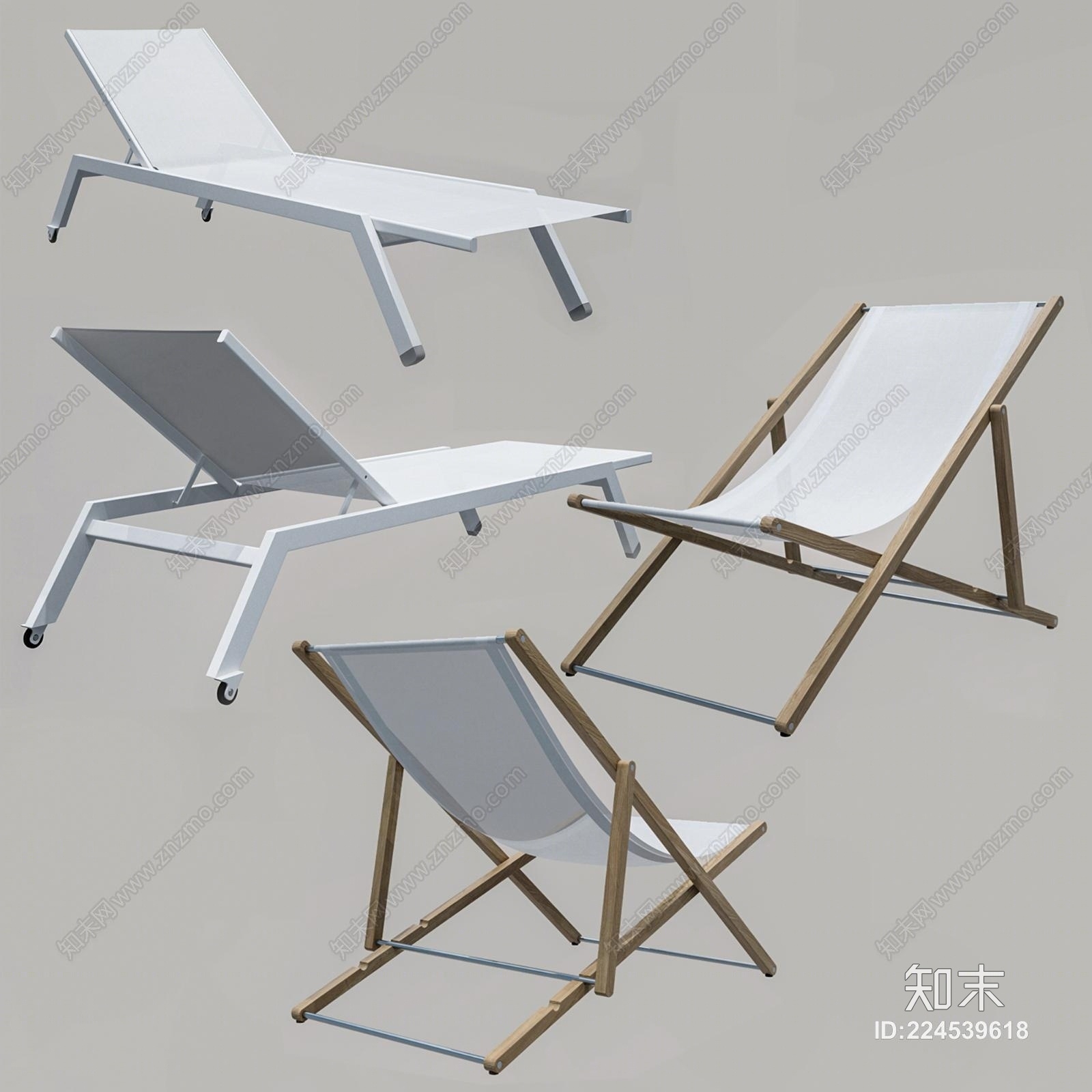现代户外椅休闲躺椅3D模型下载【ID:224539618】