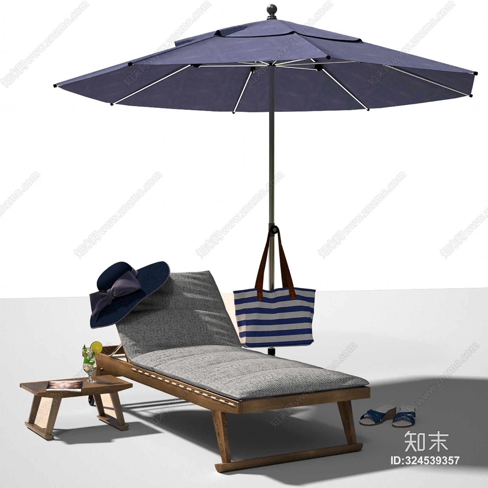 现代户外椅太阳伞组合3D模型下载【ID:324539357】