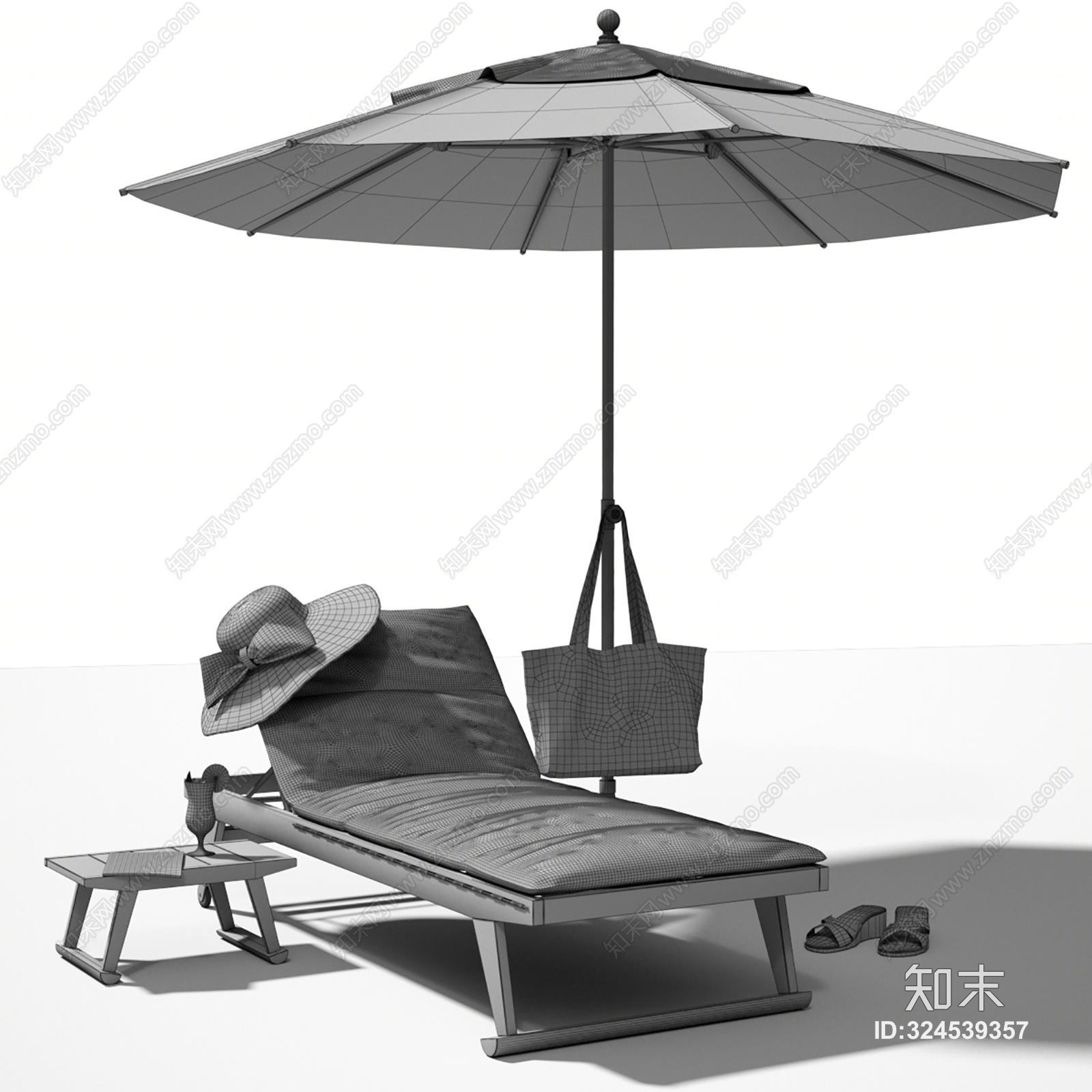 现代户外椅太阳伞组合3D模型下载【ID:324539357】