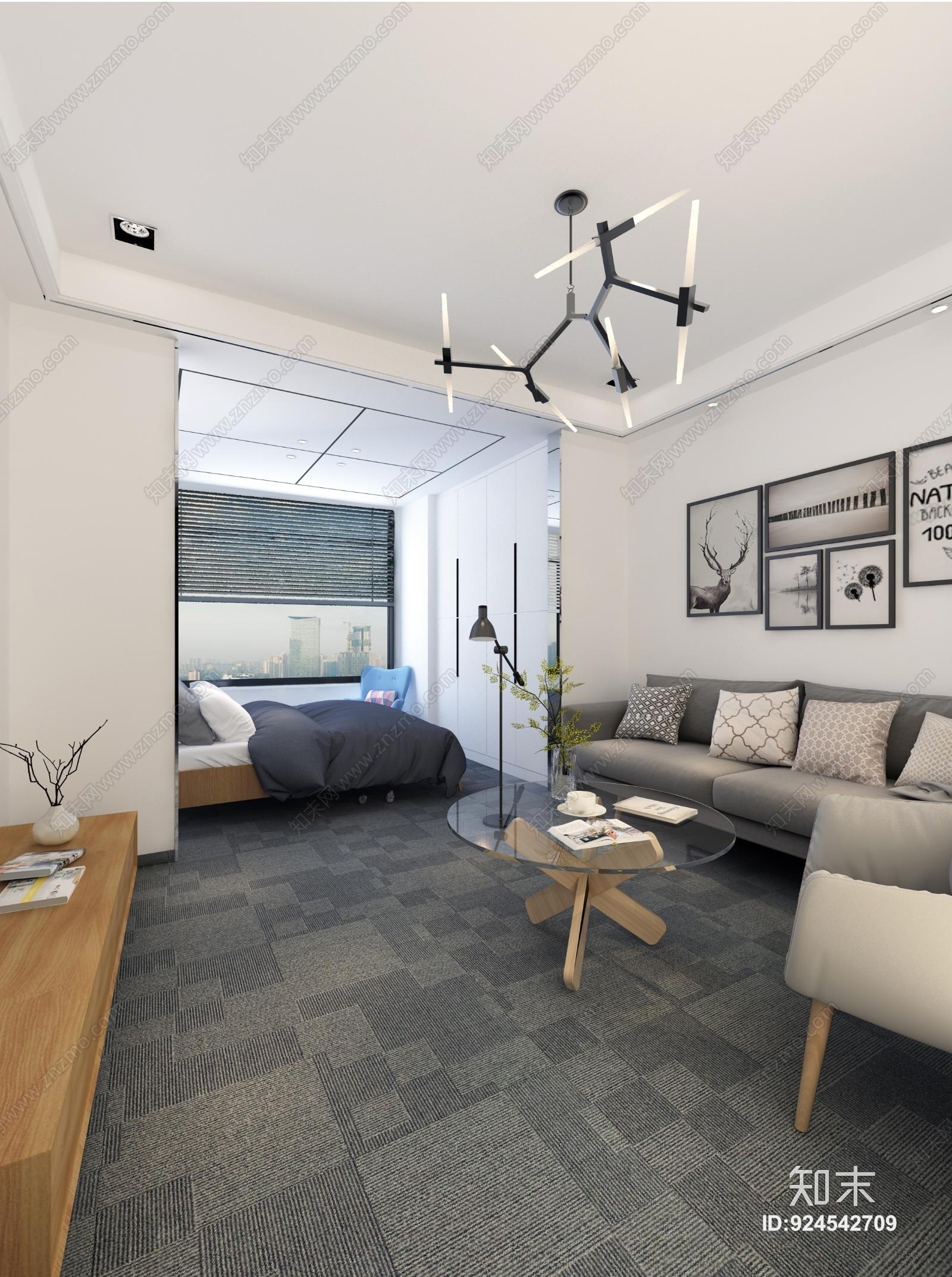 现代客厅3D模型下载【ID:924542709】
