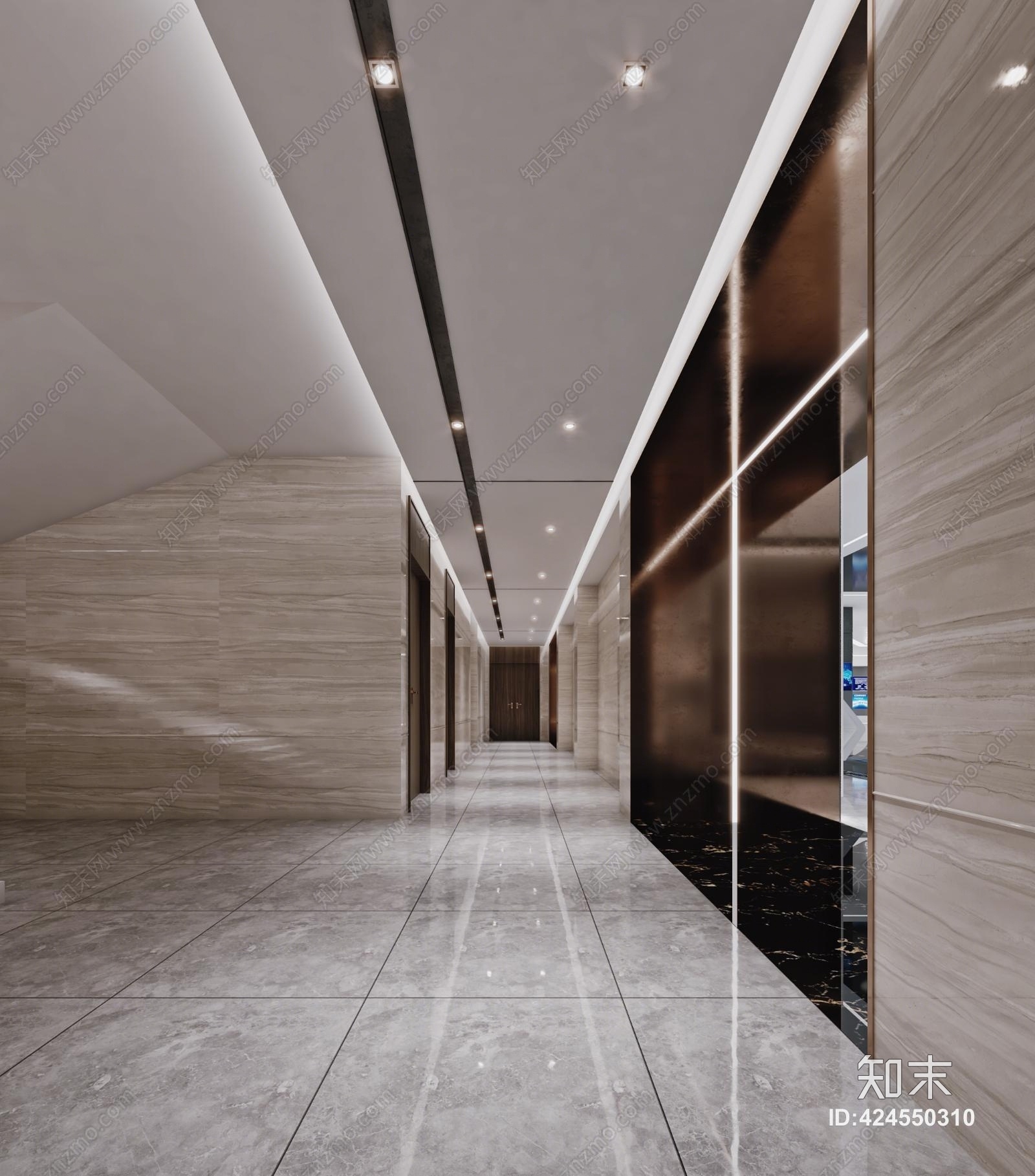 现代办公楼梯间过道3D模型下载【ID:424550310】