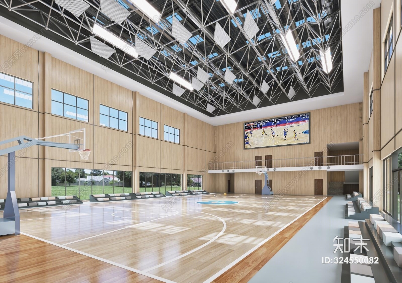 现代学校篮球馆3D模型下载【ID:324550082】