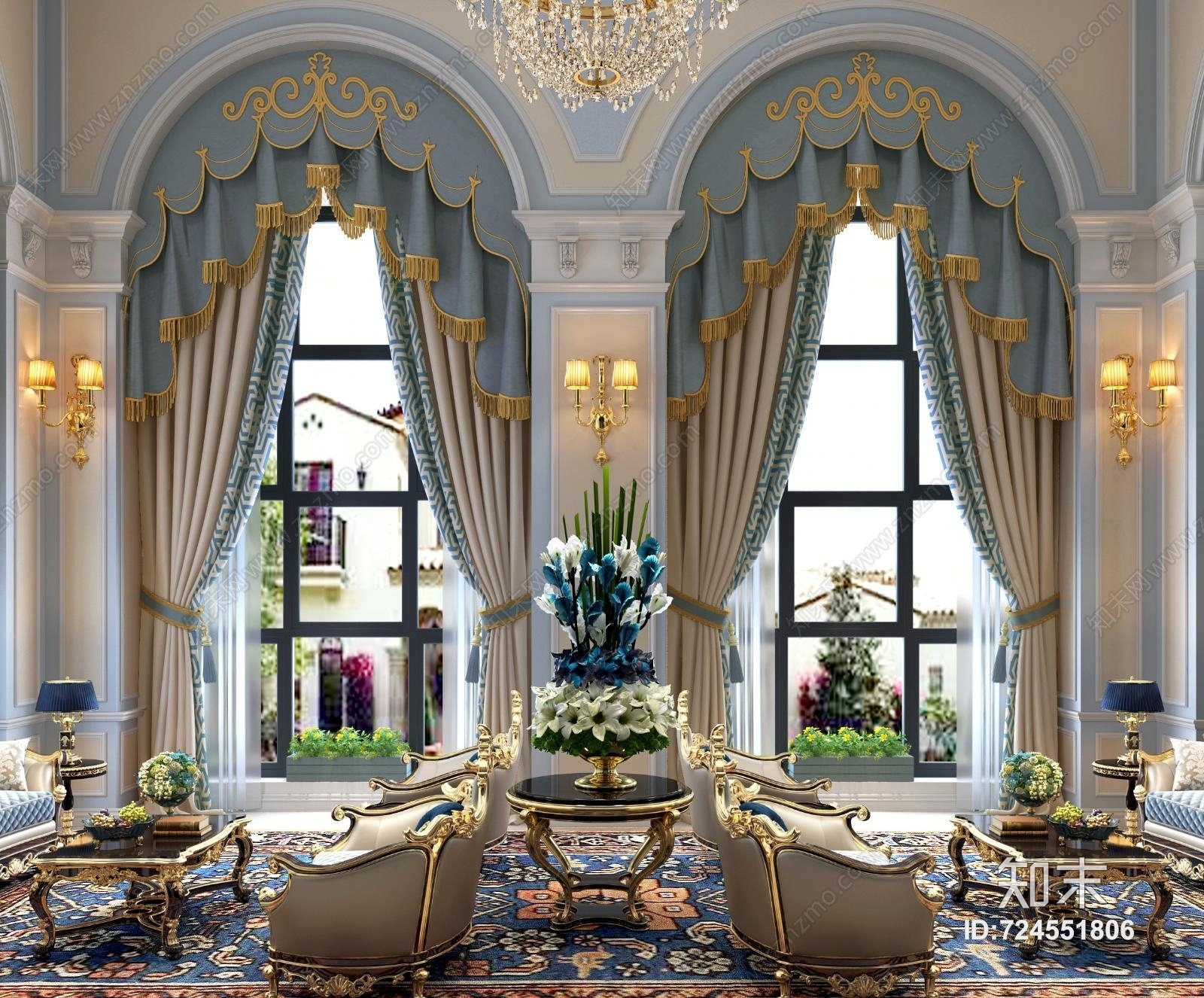 欧式古典客厅沙发3D模型下载【ID:724551806】