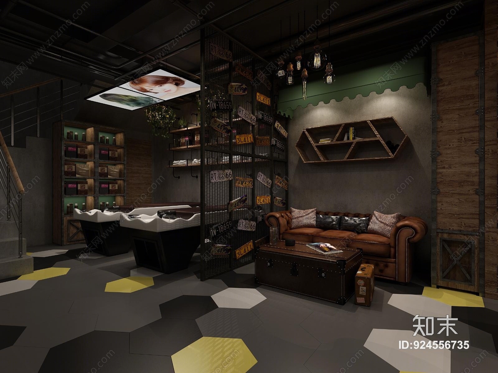 工业风理发店3D模型下载【ID:924556735】