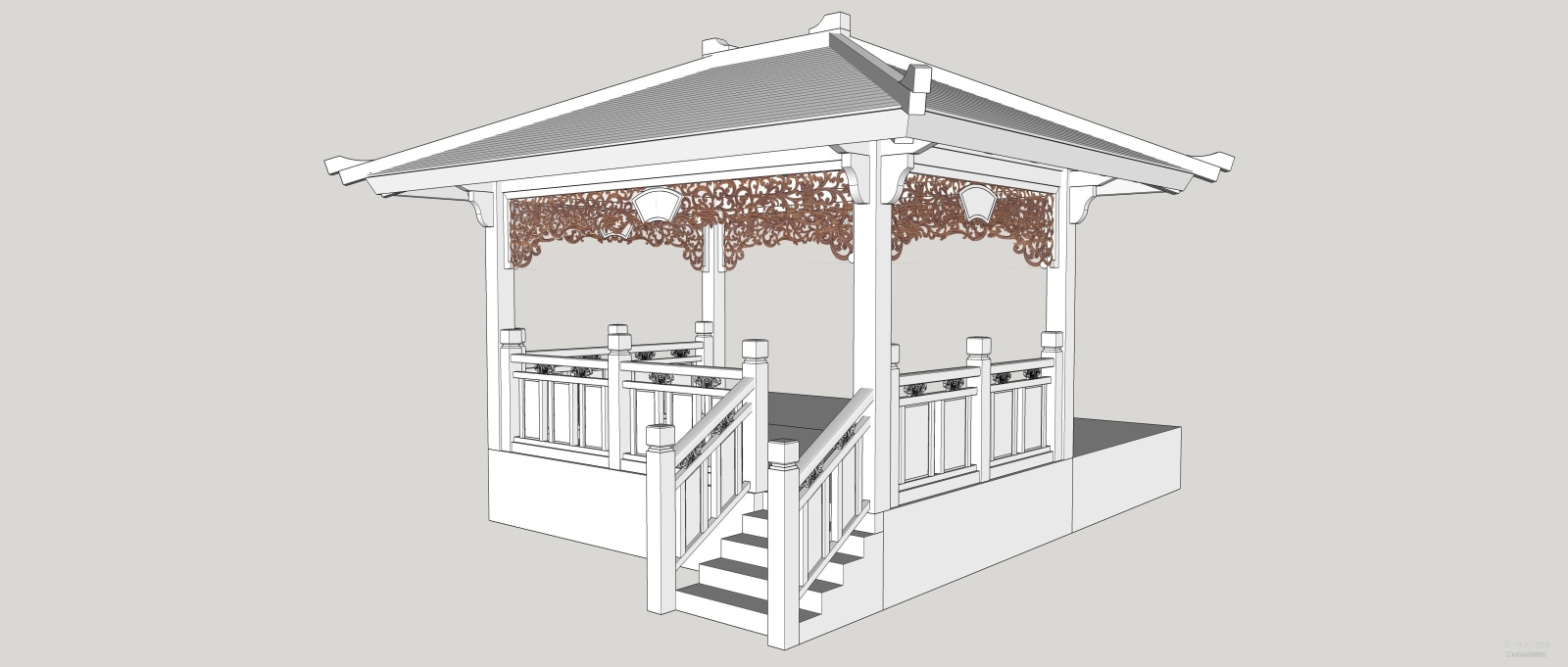 户外四角亭子-栏杆SU模型下载【ID:424558882】