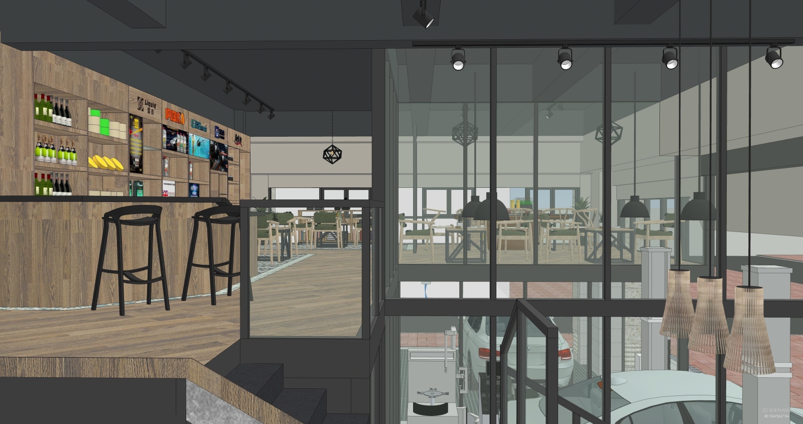 汽车服务店面（社区店）集汽车快修保养SU模型下载【ID:924562104】