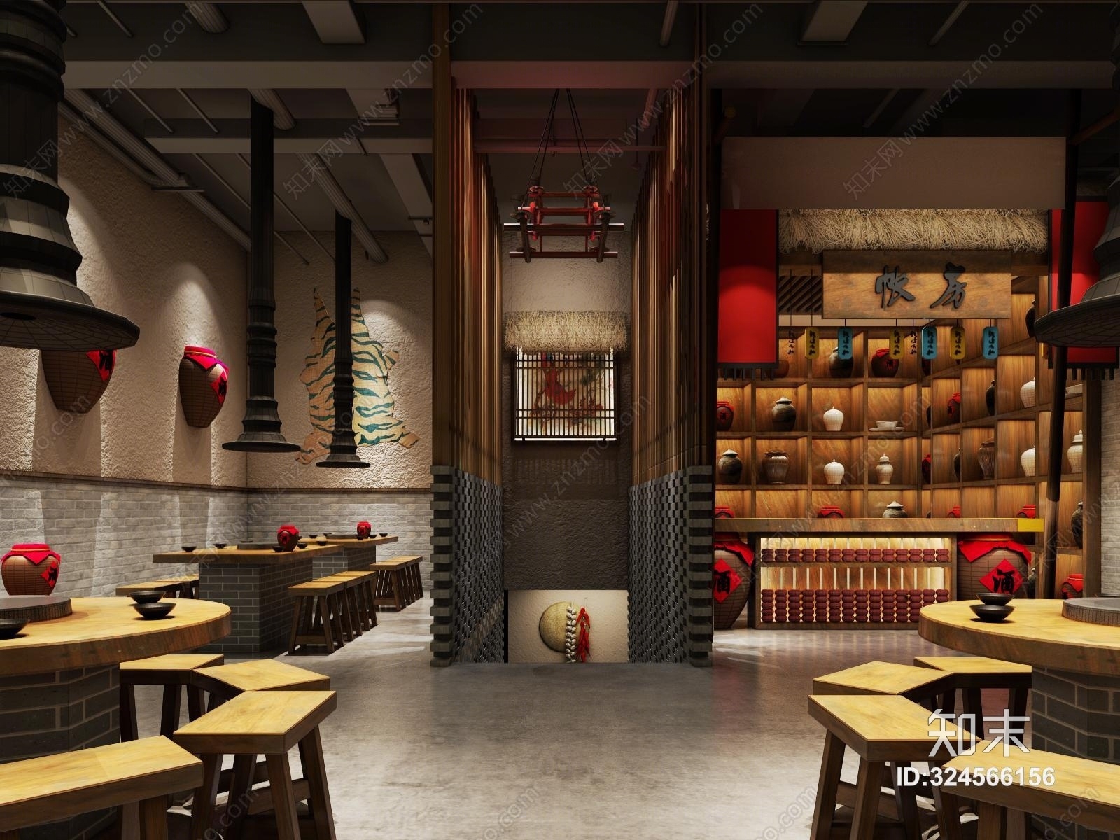 新中式餐厅3D模型下载【ID:324566156】