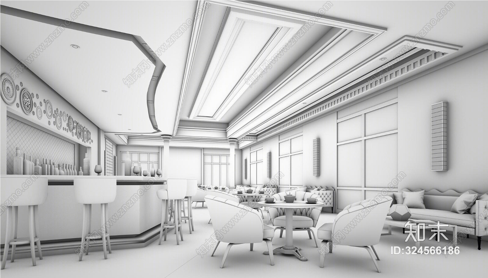 现代餐厅3D模型下载【ID:324566186】