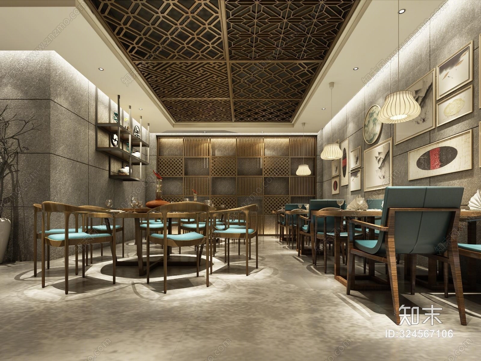 现代餐厅3D模型下载【ID:324567106】