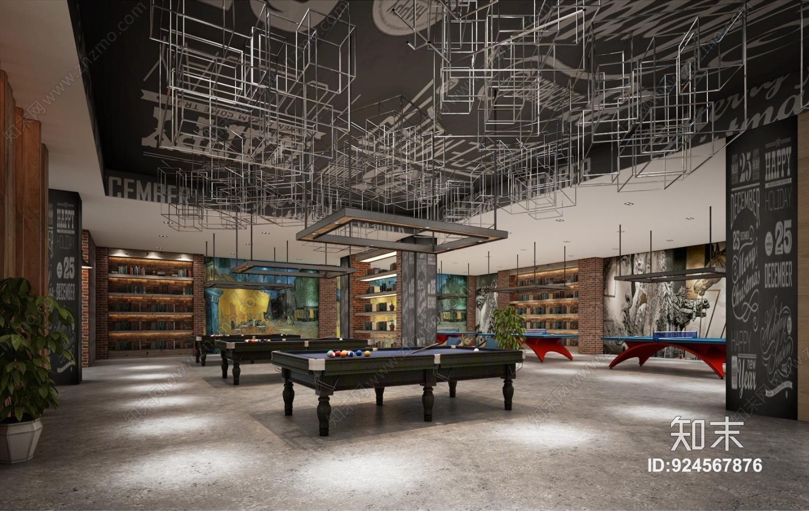 现代台球室3D模型下载【ID:924567876】