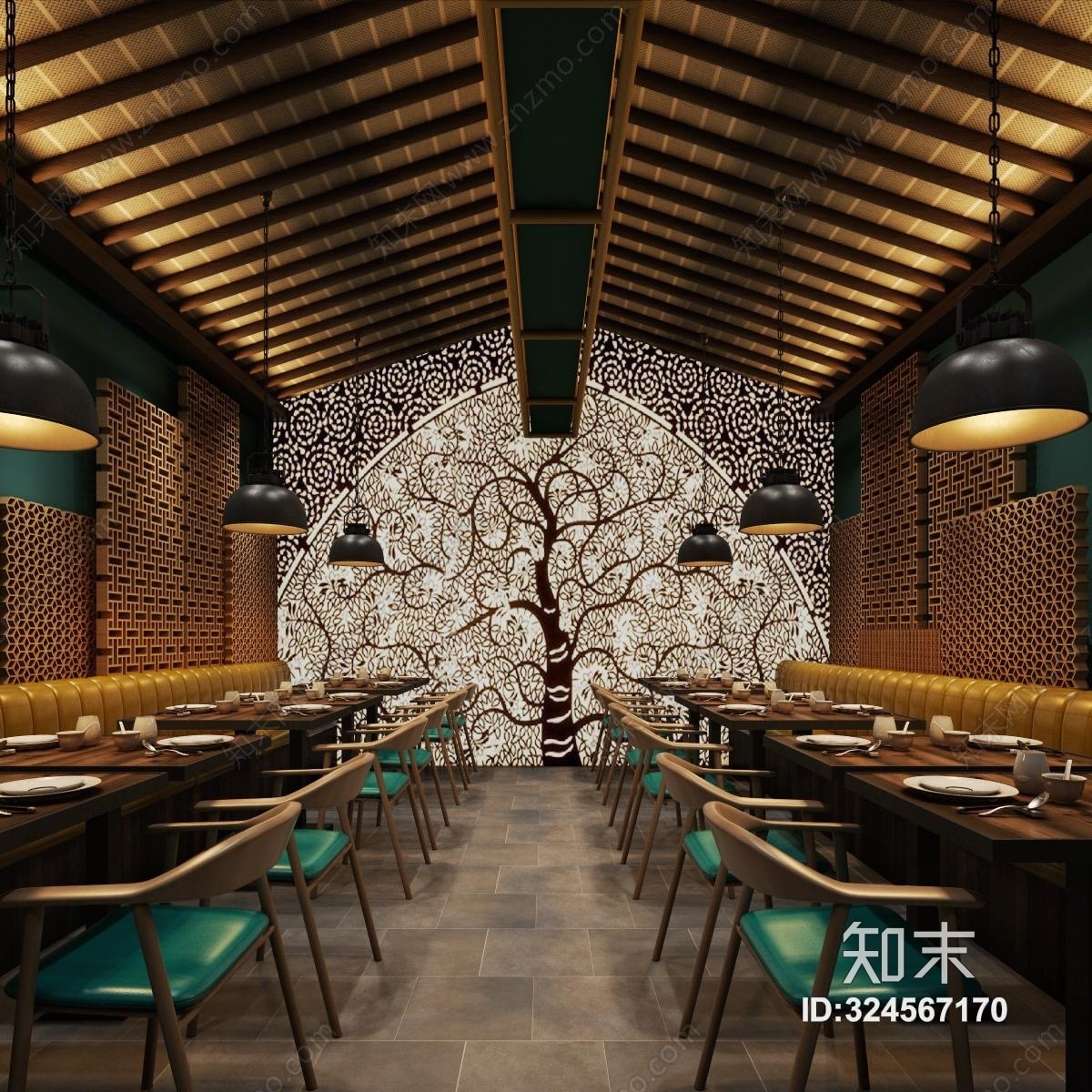 中式餐厅3D模型下载【ID:324567170】