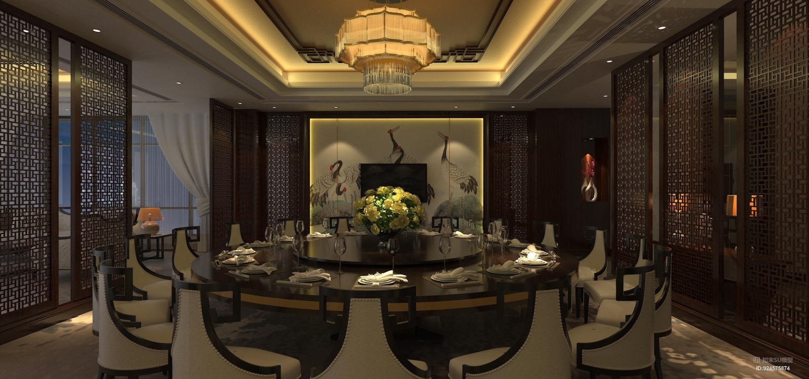 中式豪华大包厢SU模型下载【ID:924575874】