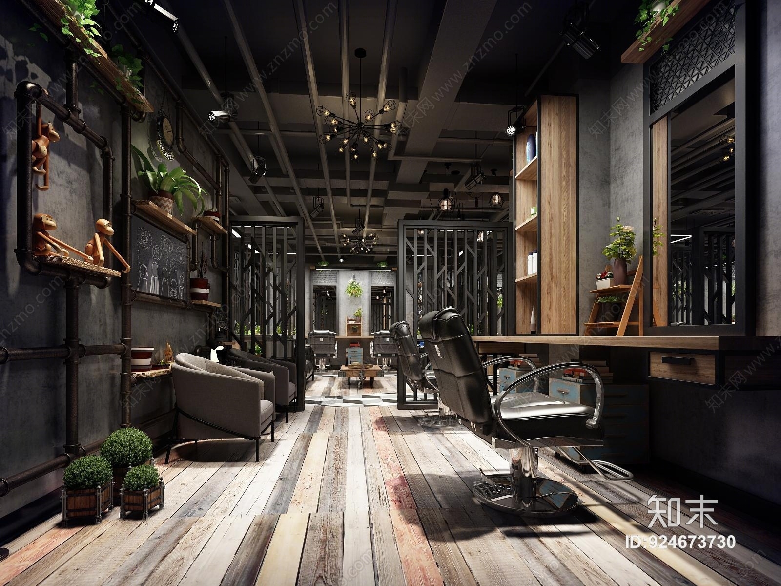 工业风理发店3D模型下载【ID:924673730】