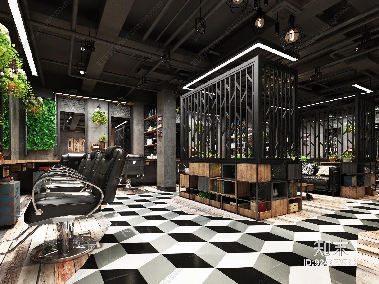 工业风理发店3D模型下载【ID:924673730】
