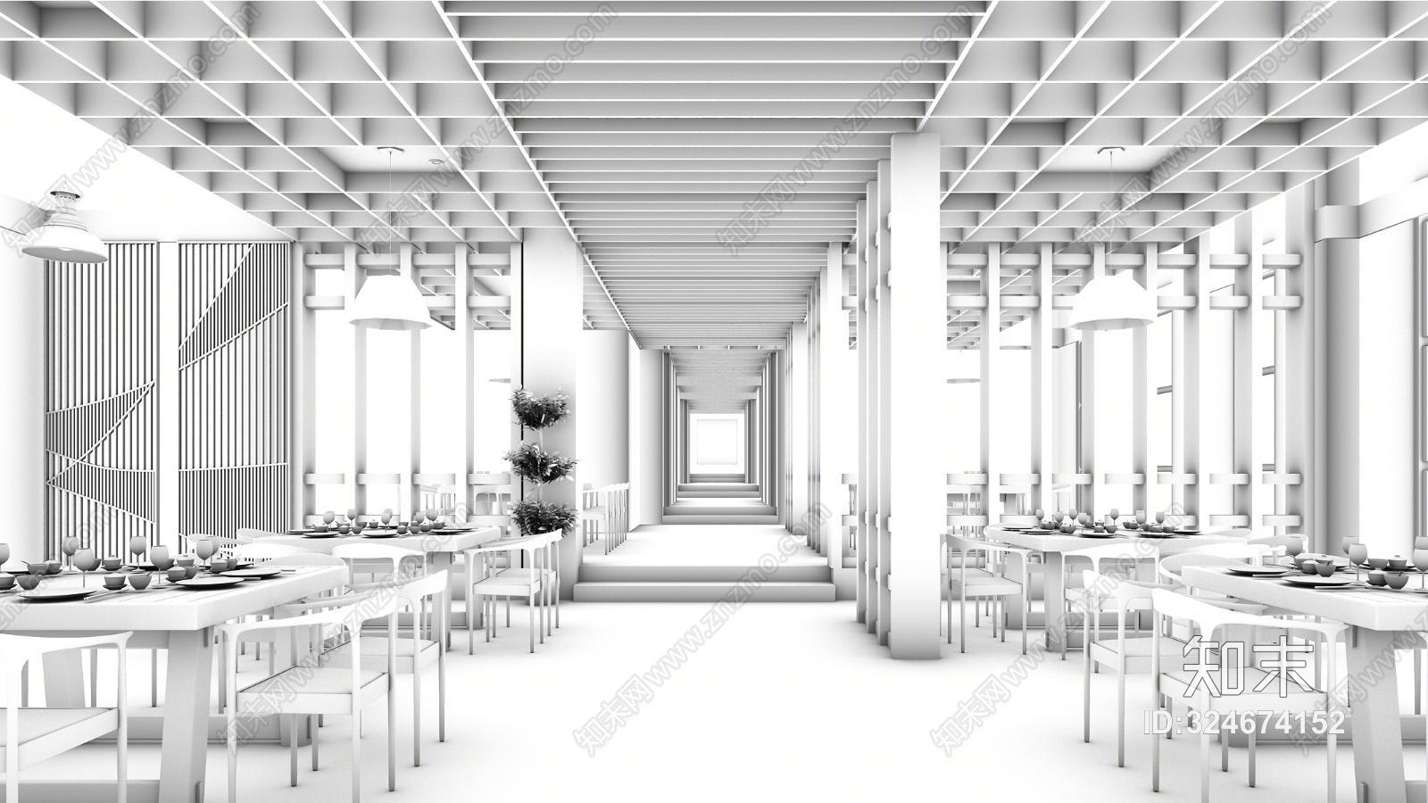 新中式餐厅3D模型下载【ID:324674152】