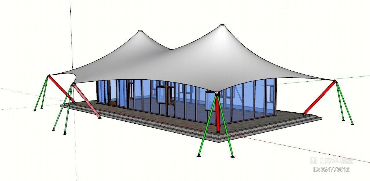 张拉膜结构房子SU模型下载【ID:324773512】