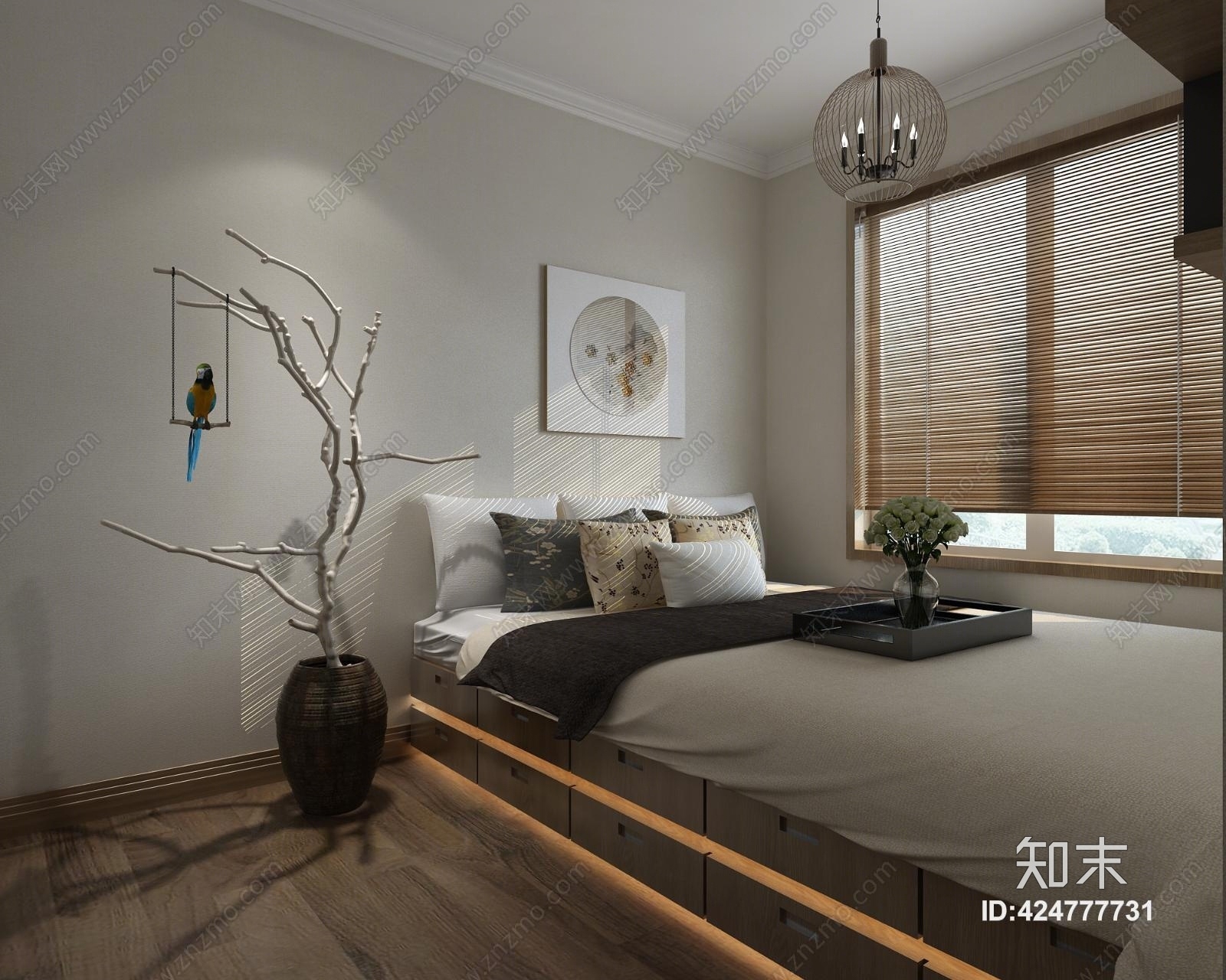 新中式榻榻米3D模型下载【ID:424777731】