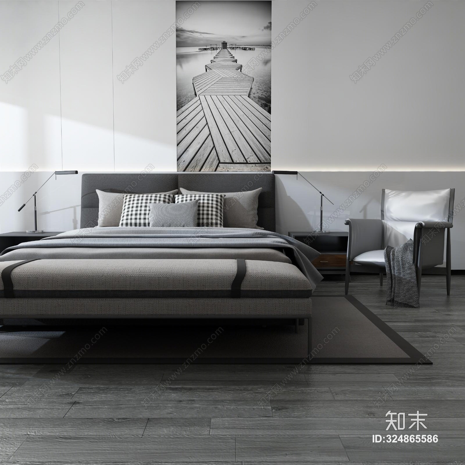 北欧床具组合3D模型下载【ID:324865586】