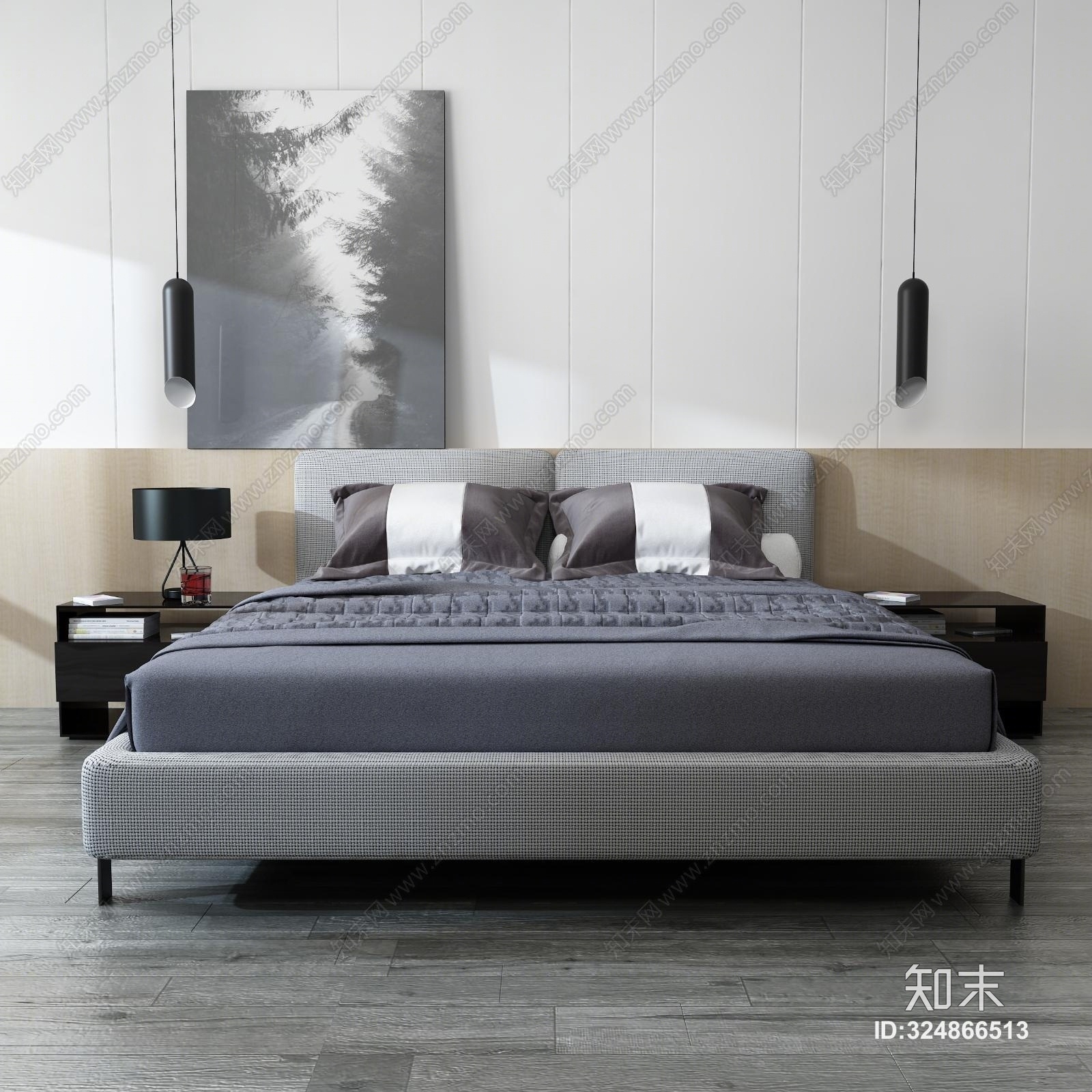 现代床具组合3D模型下载【ID:324866513】