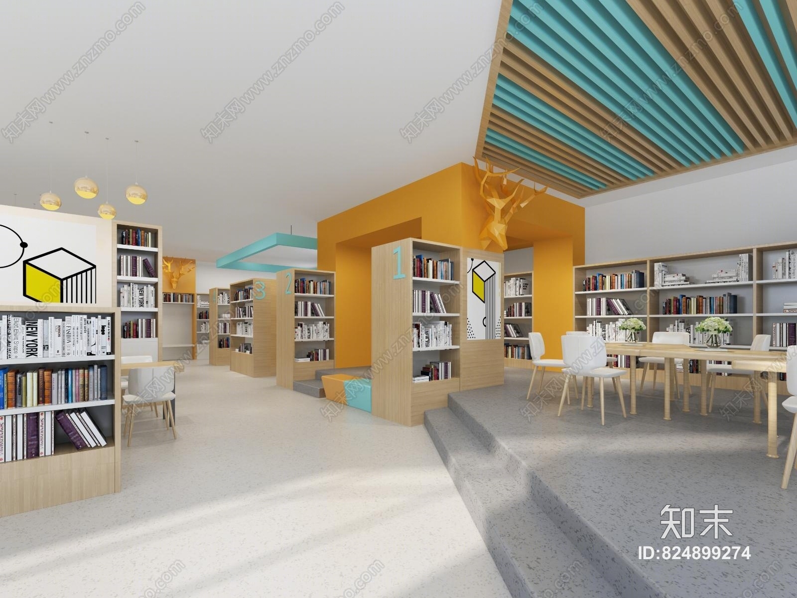 现代学校图书馆3D模型下载【ID:824899274】