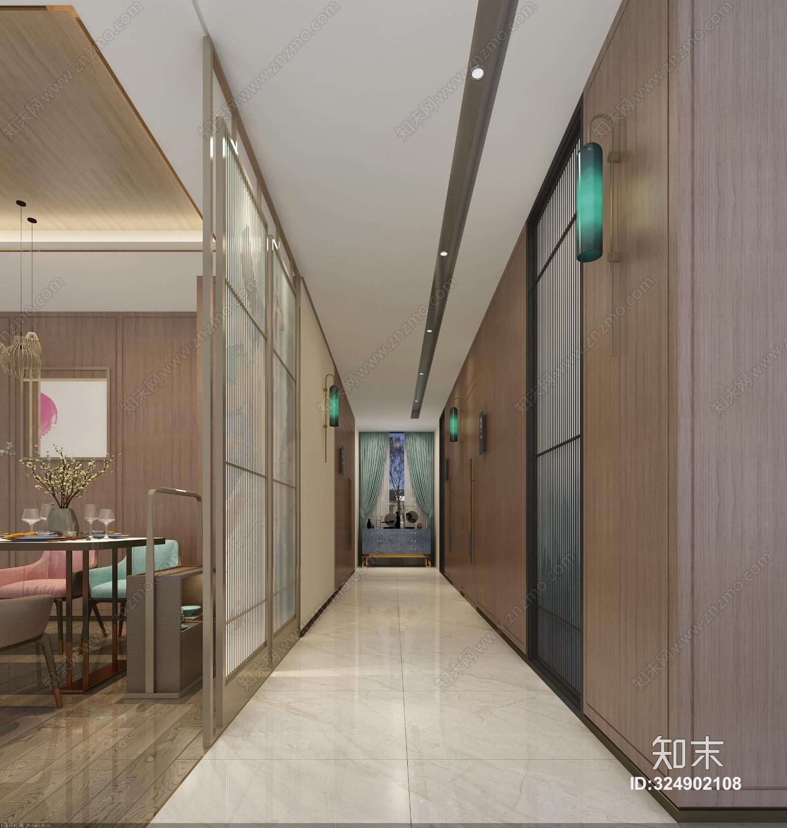 新中式茶餐厅走廊3D模型下载【ID:324902108】