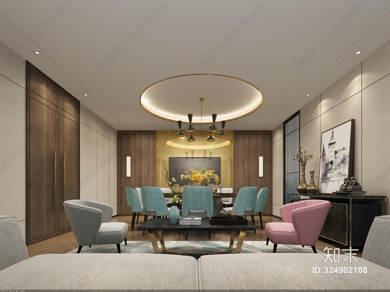 新中式茶餐厅走廊3D模型下载【ID:324902108】