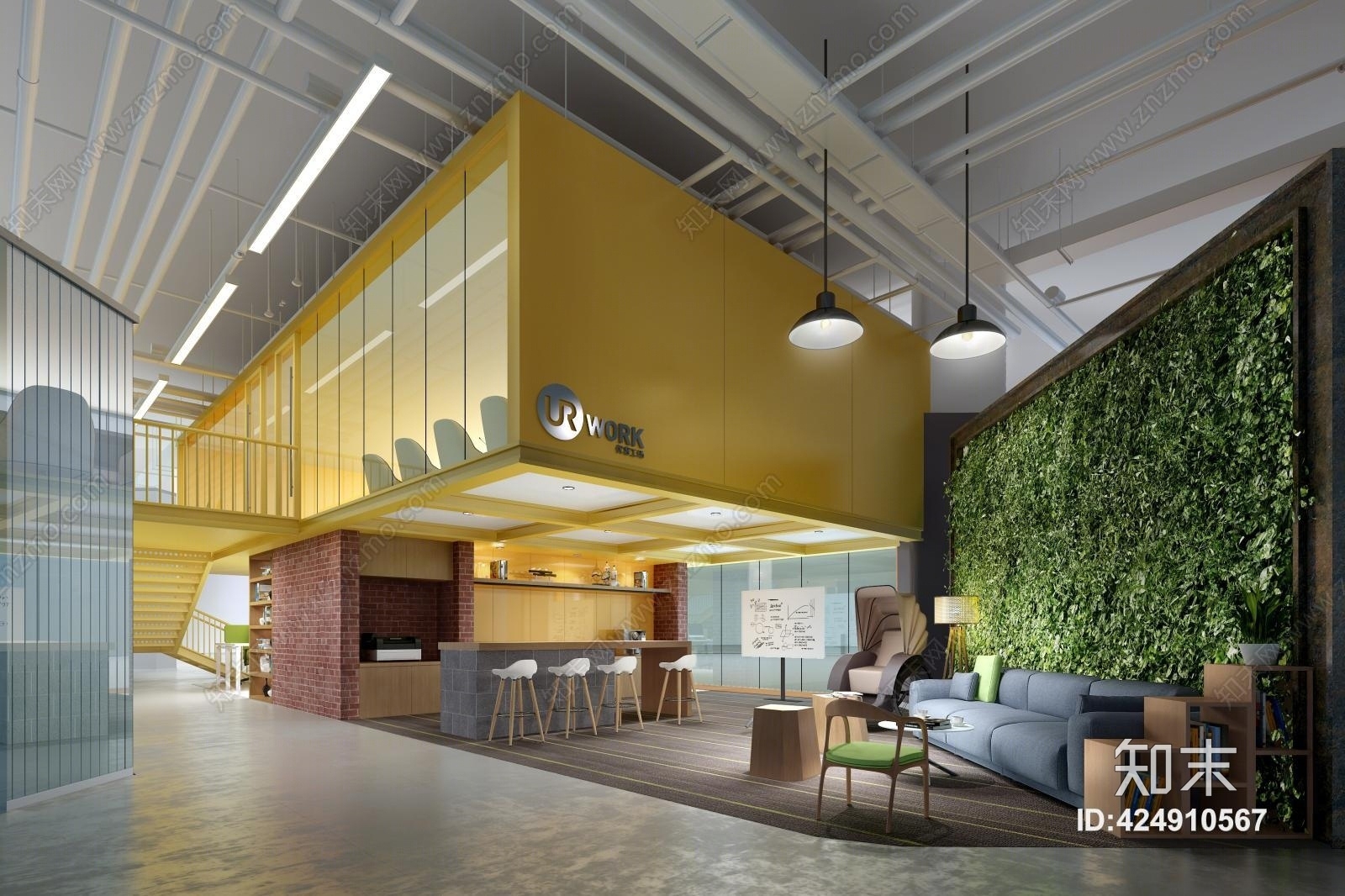 现代售楼大厅，展厅，售楼中心，休闲区，接待室3D模型下载【ID:424910567】