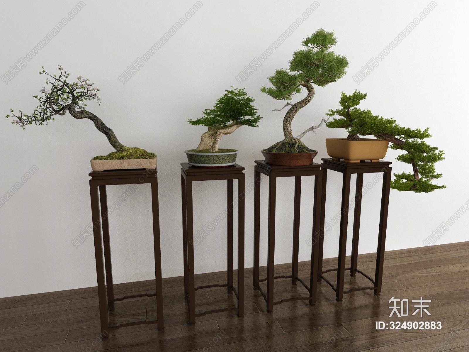 花架松树盆景盆栽组合3D模型下载【ID:324902883】