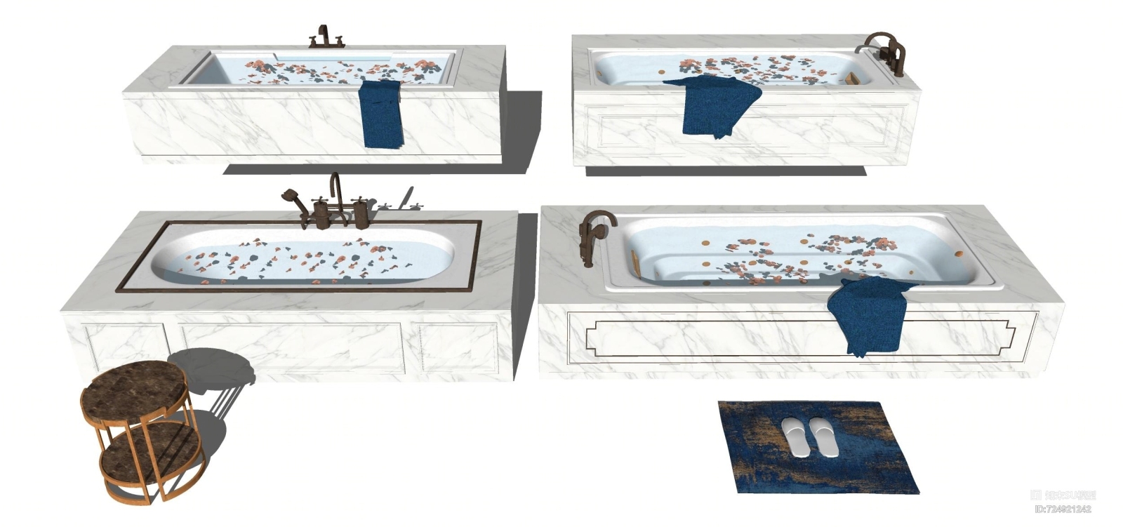 卫浴石材浴缸组合SU模型下载【ID:724921242】